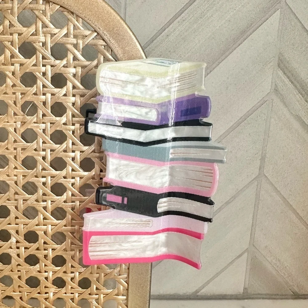 3/$22🩶 Book Stack Claw Clip Library Reading Teacher Hair Accessory Acrylic NEW